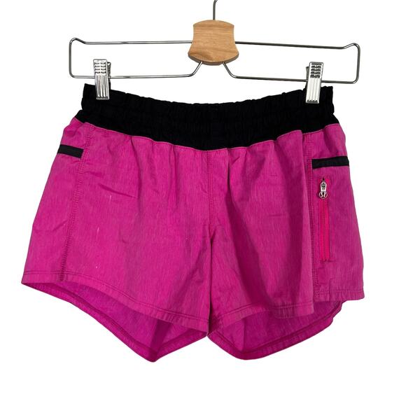 Lululemon Tracker Shorts Women’s 4 Pink Black Gym Yoga Running Lined Stretch 4" - Picture 1 of 11